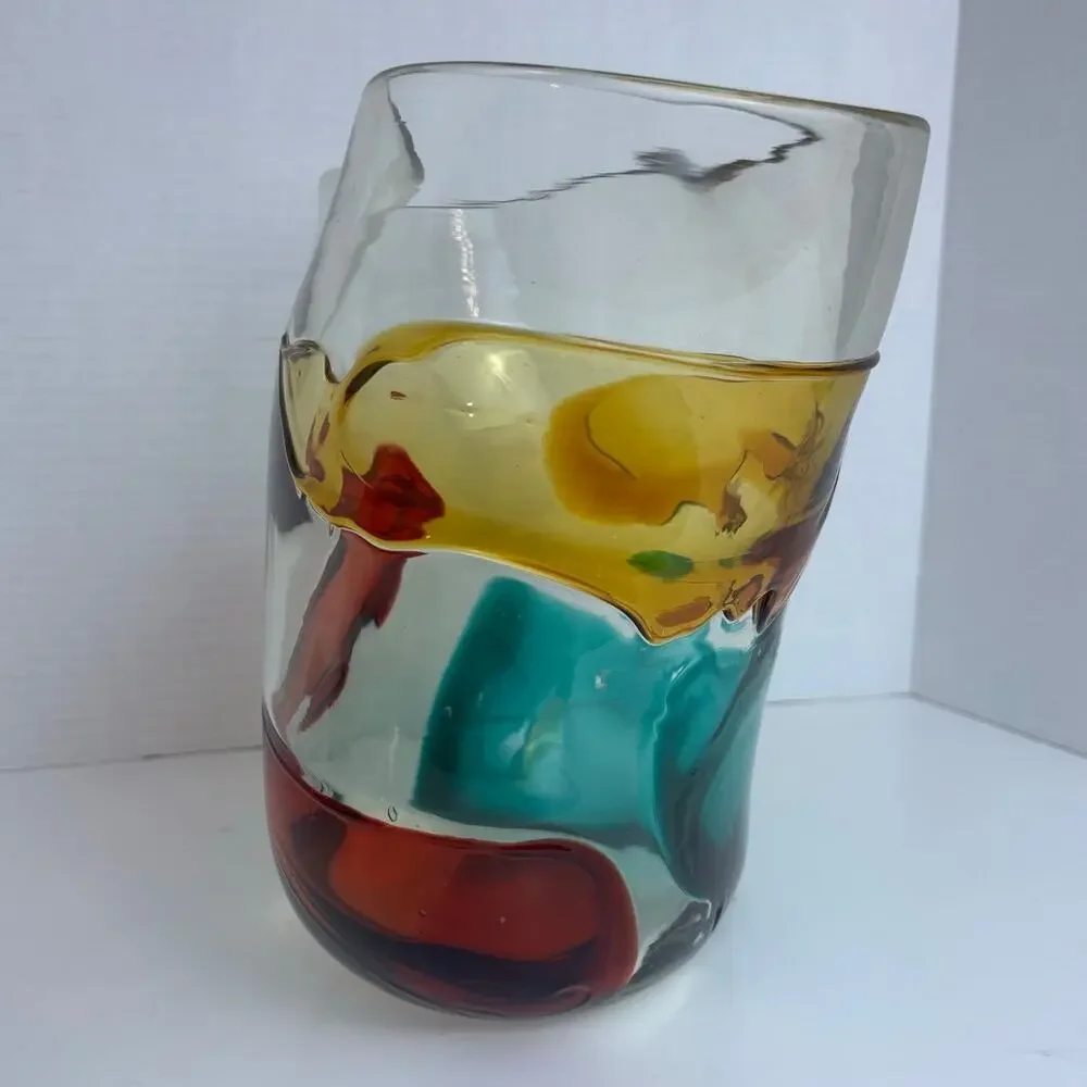 Vintage Blown Glass Vase Clear with Multi Color Swirls Beautiful!